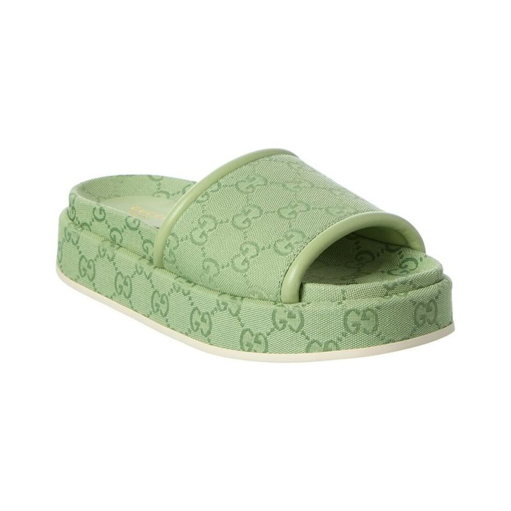 Gucci Gg Canvas & Leather Platform Sandal, Green